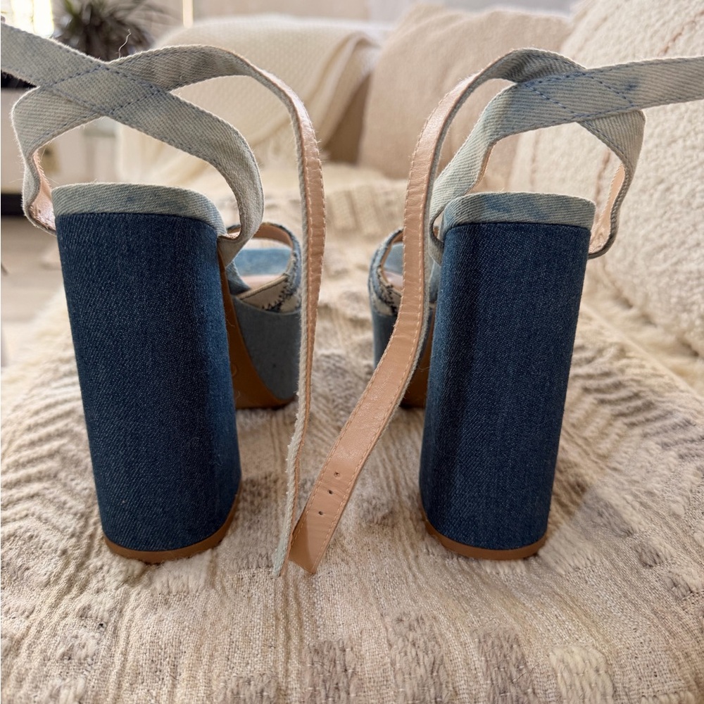 Journee Collection Patchwork Denim Platform Heels - image 4